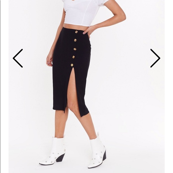 🍊BUTTON DOWN MIDI SKIRT WITH SLIT - 🍊 - Picture 2 of 5